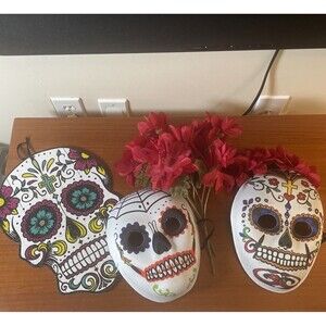 Halloween Day of The Dead Costume Multi Color Skull Mask Party Decor Lot